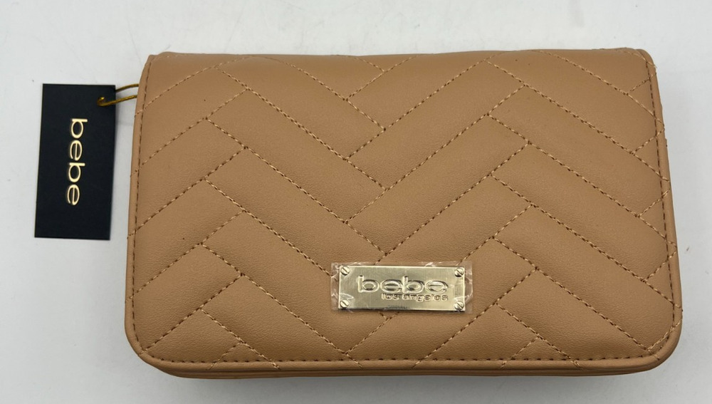Bebe Los Angeles Women's Tan Quilted Crossbody Wallet Clutch Chain Bag NWT